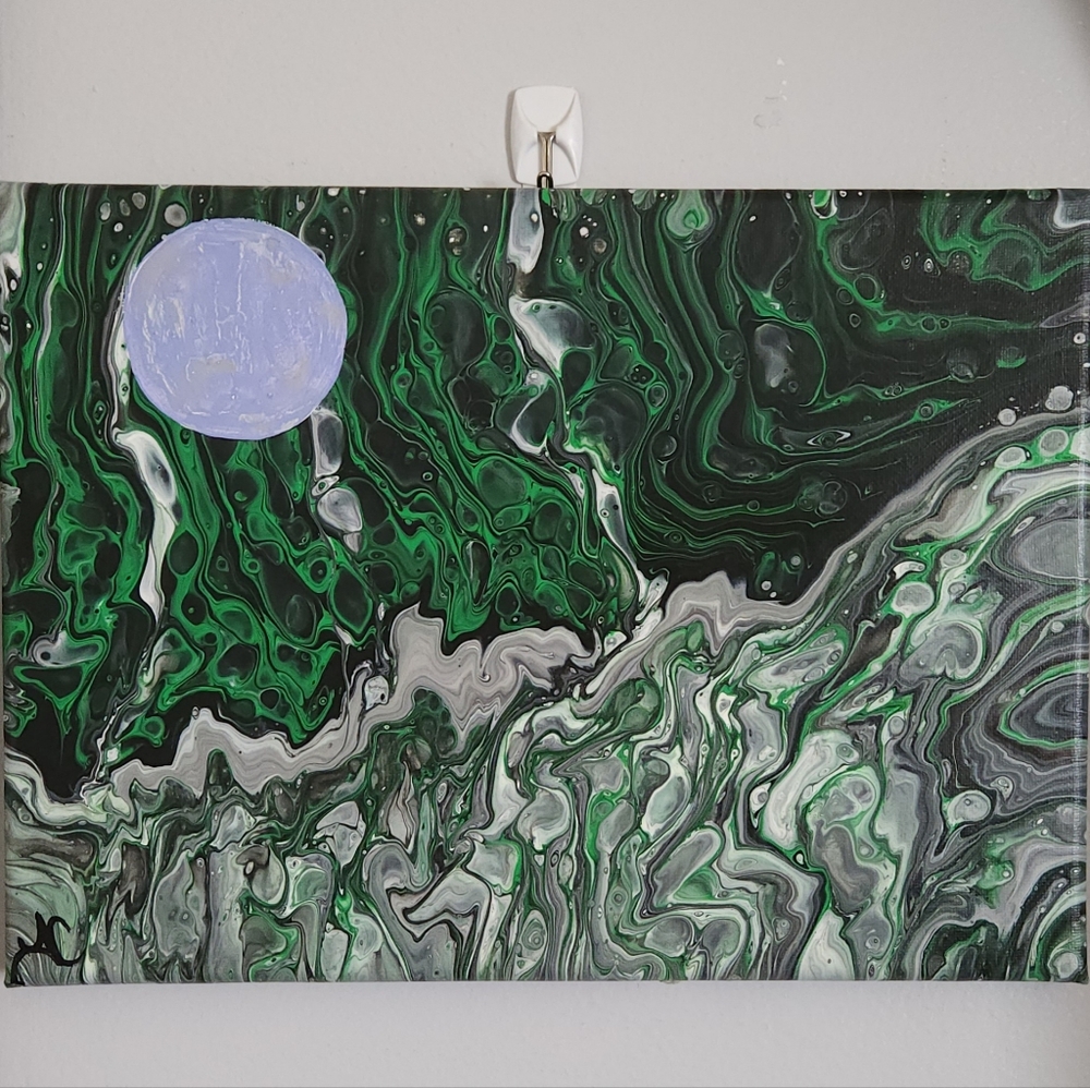 'After Hours' Handcrafted Embellished Paint Pour - Picture 1 of 11